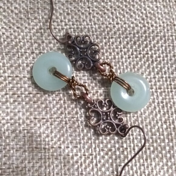 Green Aventurine & Copper Filigree Dangle Earrings - Picture 8 of 11